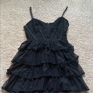 Forever 21 Black Ruffled Lace Mini Dress